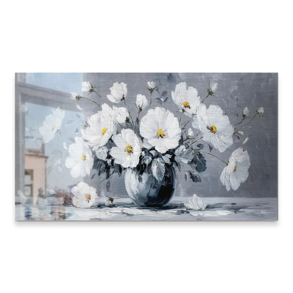 Silver White Blossom Art Alu Gebürstet