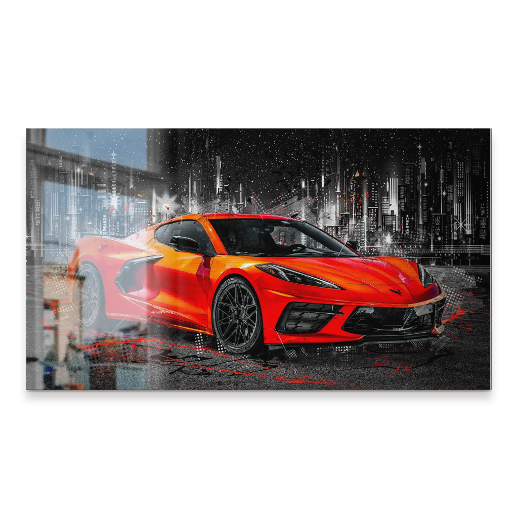 Corvette C8 Abstrakt Rot Alu Gebürstet INGALERIE