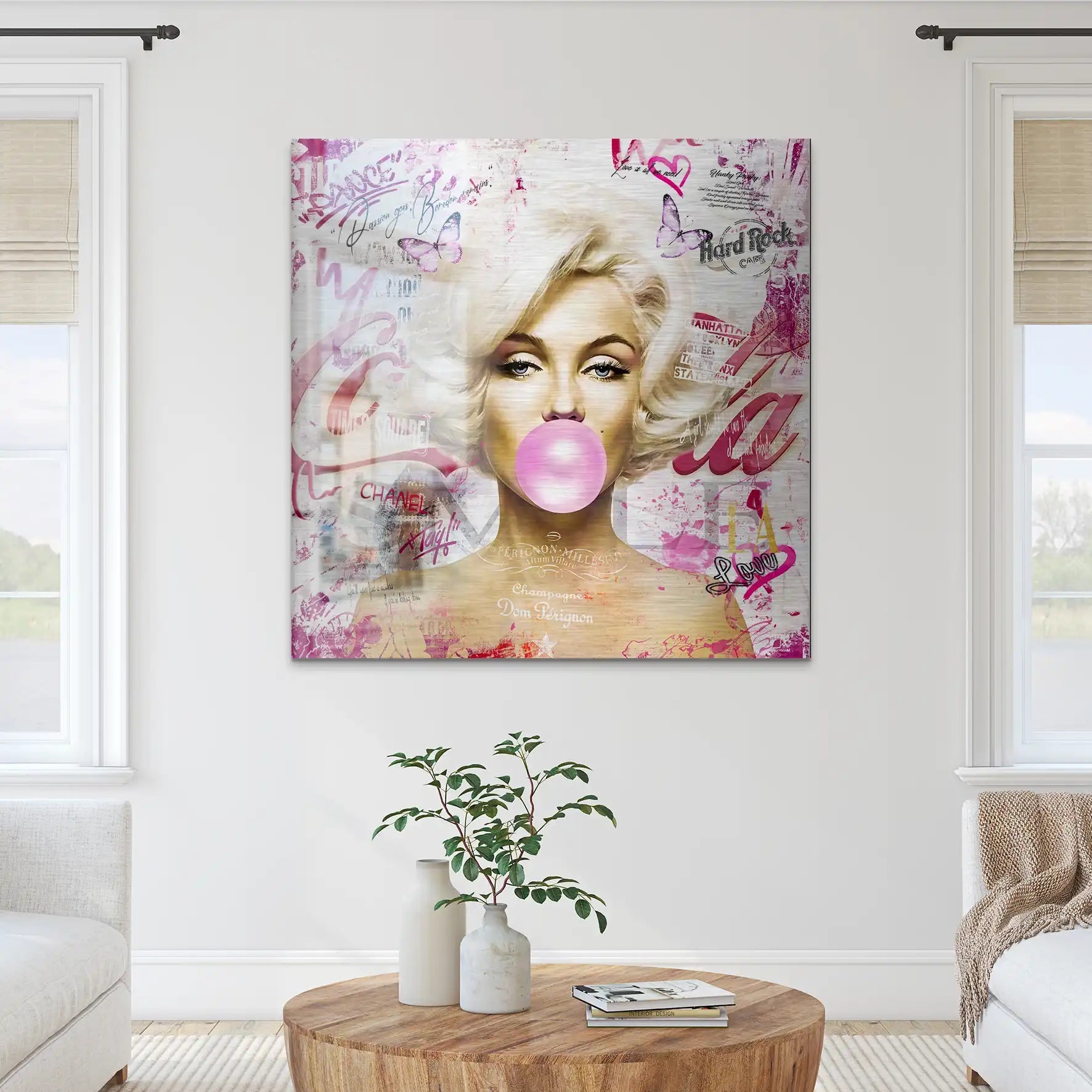 Marilyn Monroe Bubble Gum Streetart Alu Gebürstet Bild INGALERIE