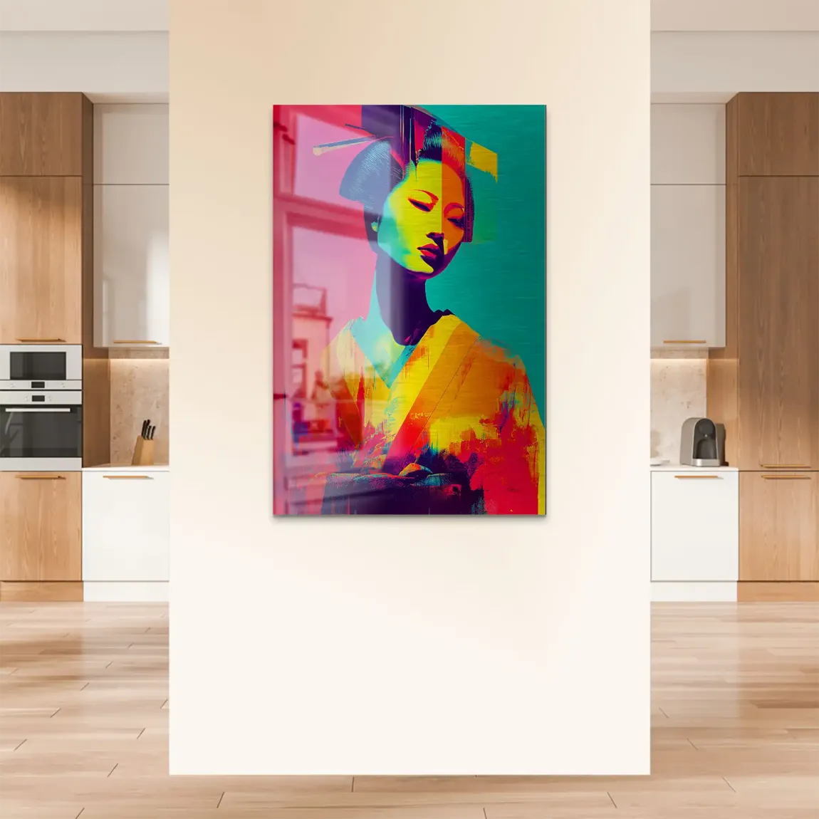 Geisha Pop Art Alu Dibond Bild gebürstet