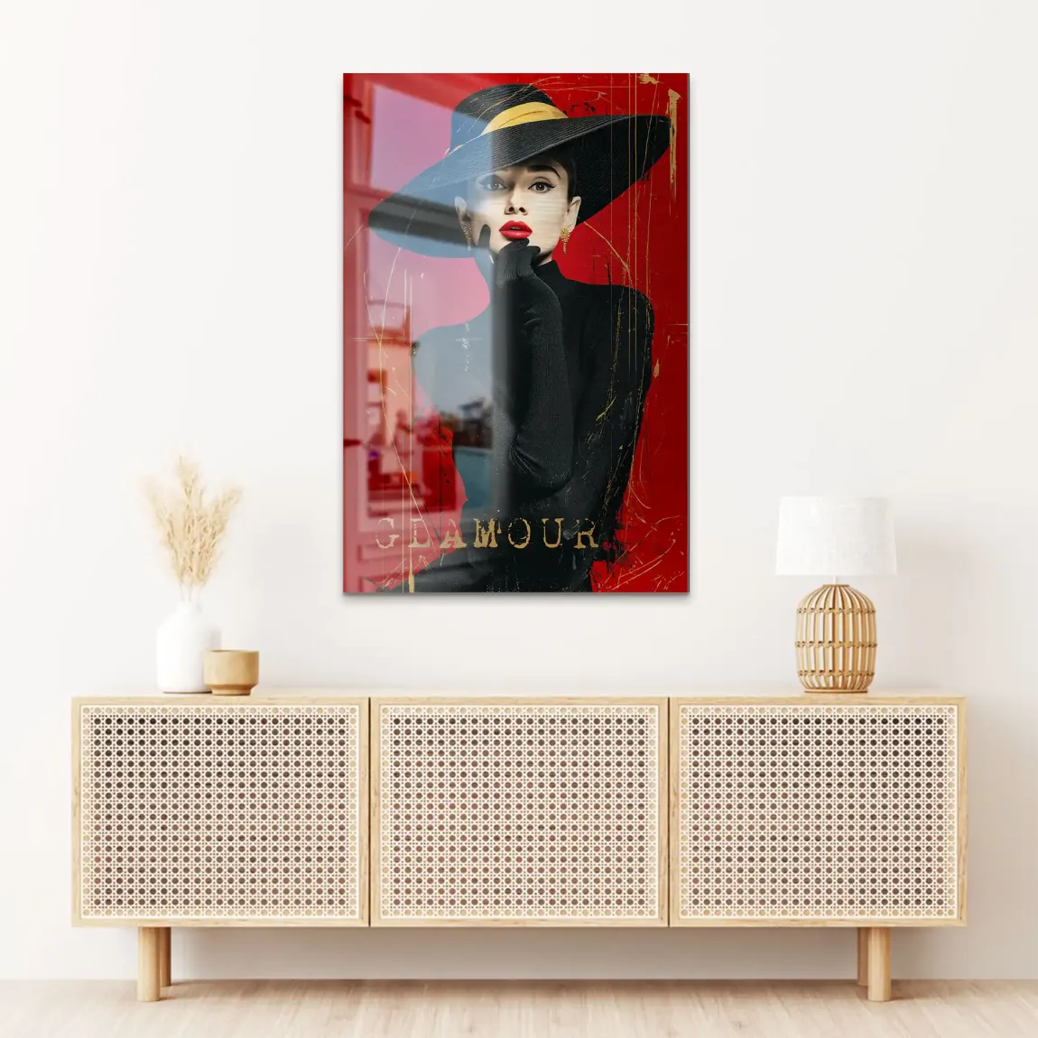 Audrey Hepburn Red Glamour Alu Dibond Bild gebürstet