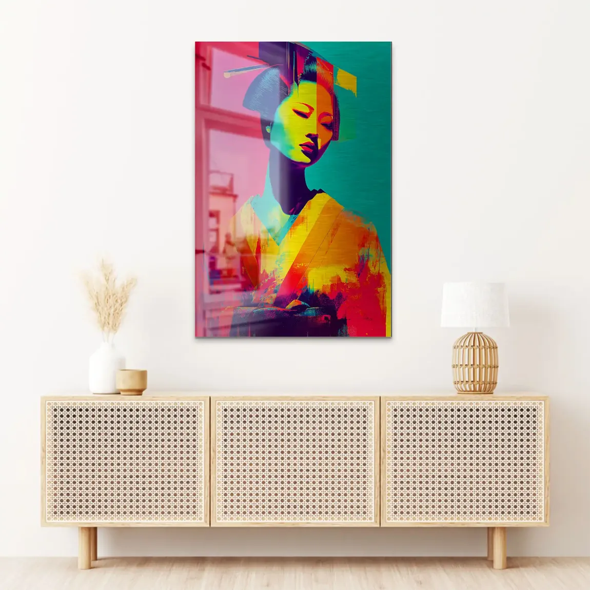 Geisha Pop Art Alu Dibond Bild gebürstet