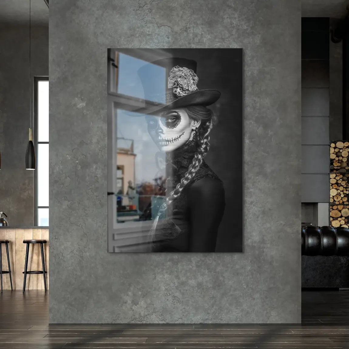 La Catrina Noir – Stil trifft Schattenkunst Bild auf Alu Dibond gebürstet INGALERIE