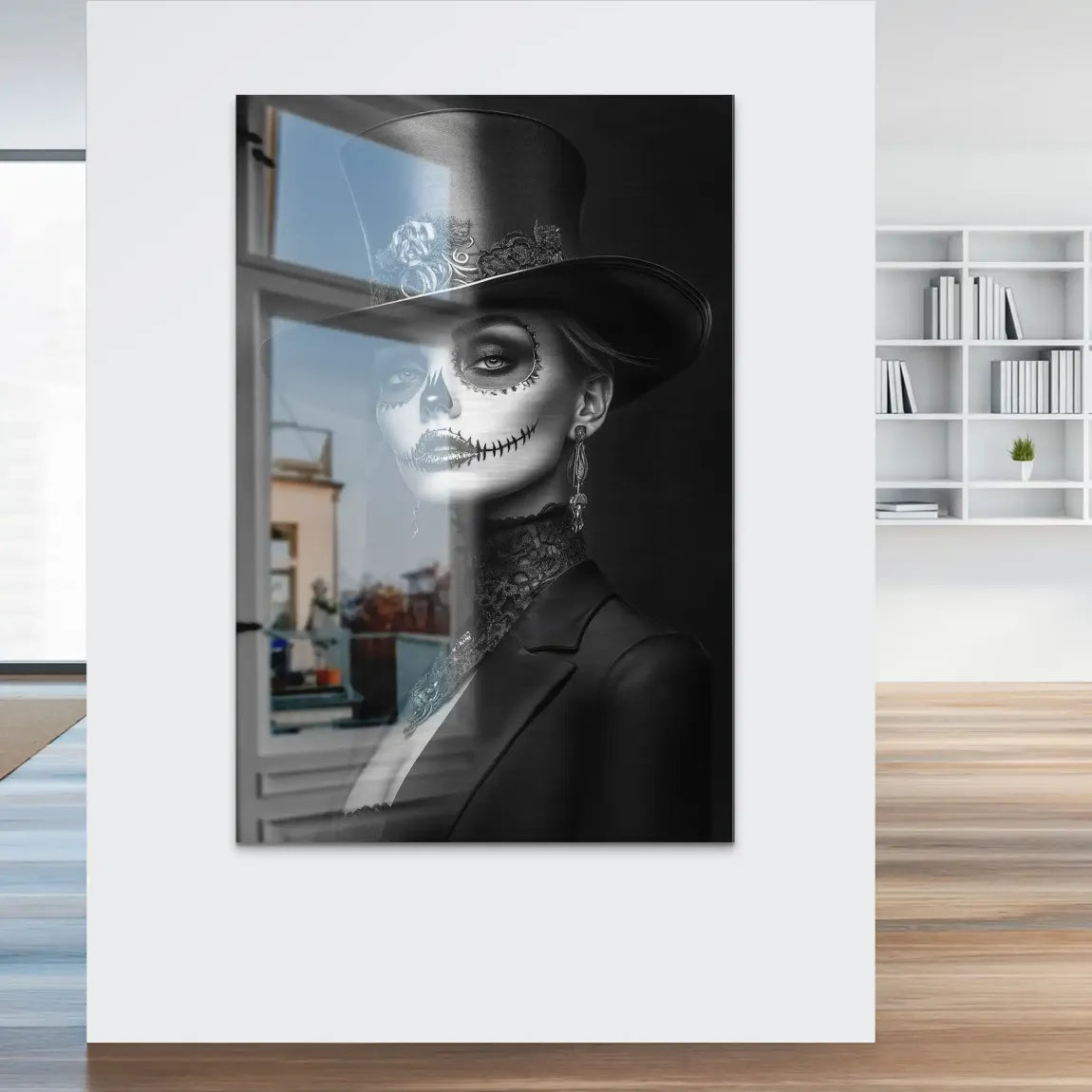 Elegante Lady im modernen Catrina Stil Alu Dibond Bild gebürstet INGALERIE