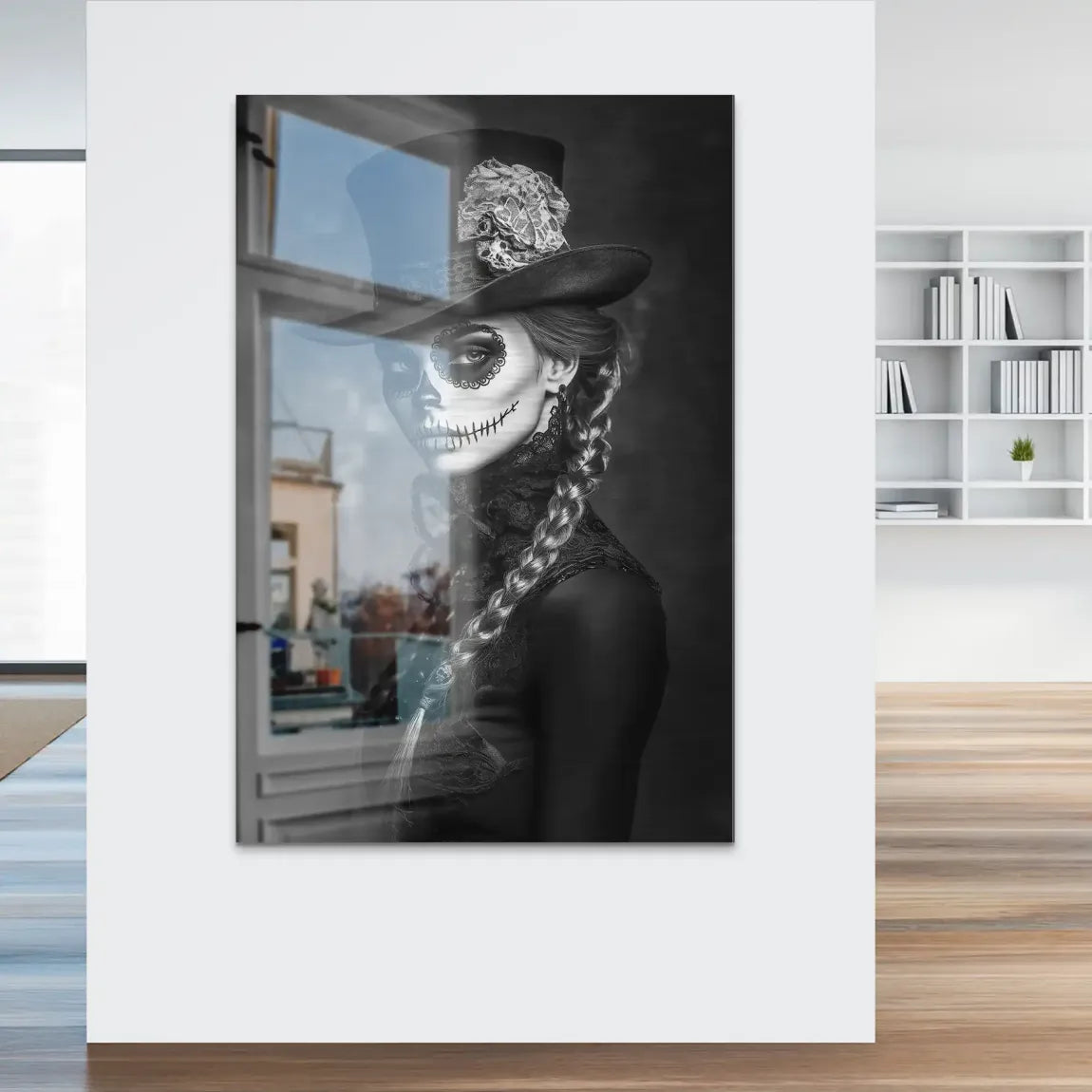 La Catrina Noir – Stil trifft Schattenkunst Bild auf Alu Dibond gebürstet INGALERIE