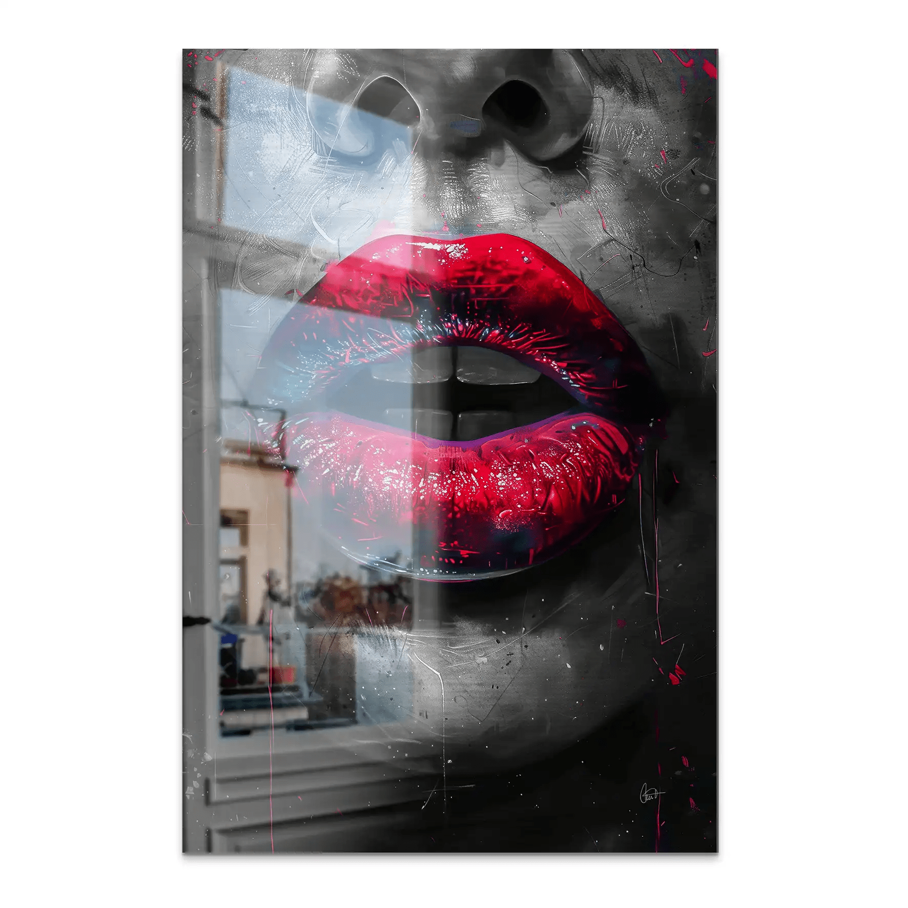 Abstrakt Red Lips Alu Gebürstet Bild INGALERIE