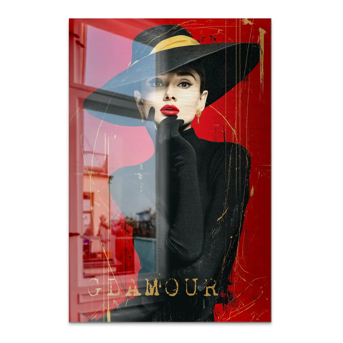 Audrey Hepburn Red Glamour Alu Dibond Bild gebürstet