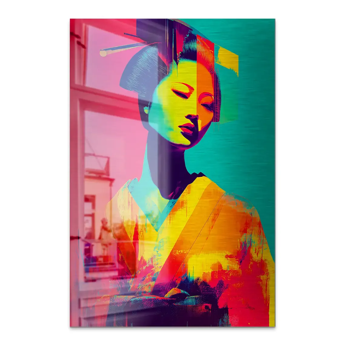 Geisha Pop Art Alu Dibond Bild gebürstet