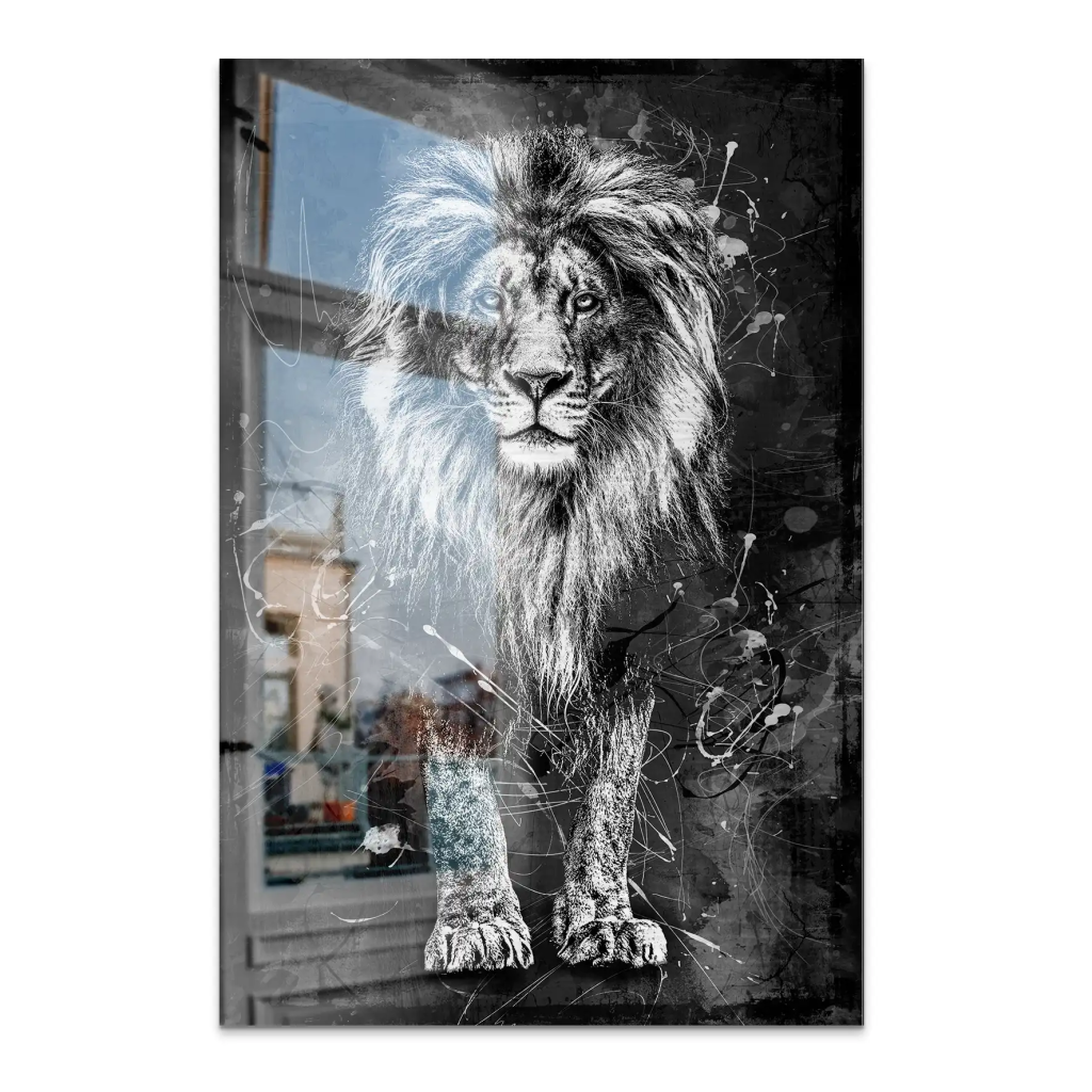 Löwe Abstrakt Black AluDibond Gebürstet INGALERIE