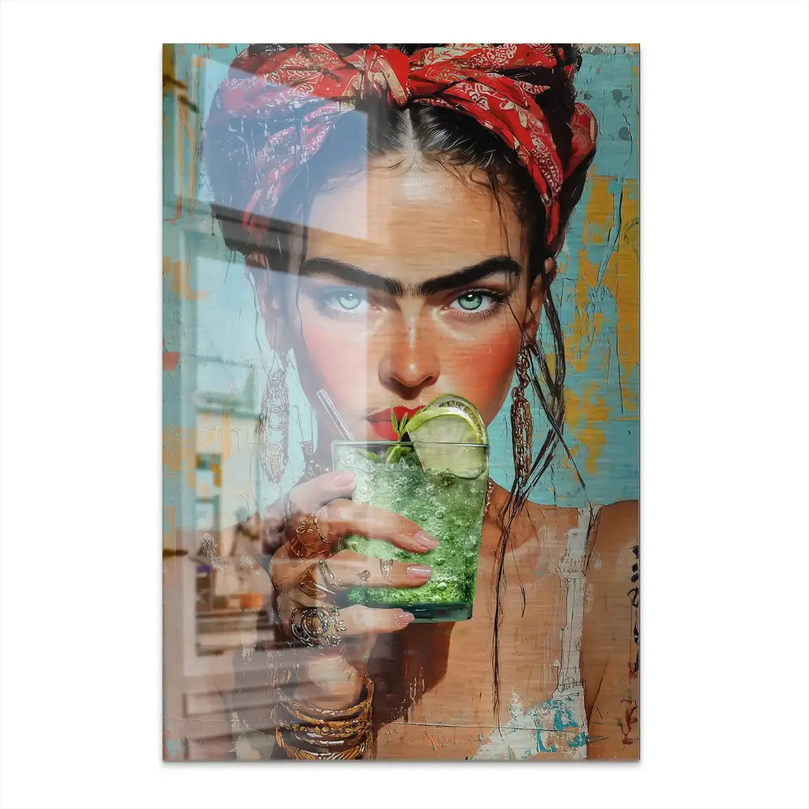 Frida Kahlo Mint Alu Dibond Bild gebürstet
