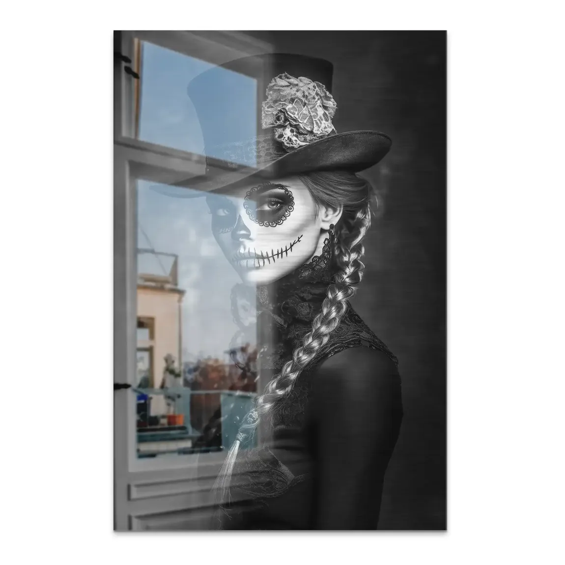 La Catrina Noir – Stil trifft Schattenkunst Bild auf Alu Dibond gebürstet INGALERIE