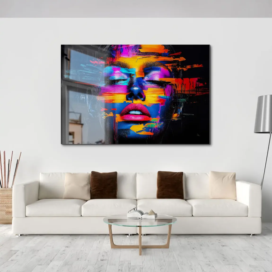Neon Frauenportrait Aluminiumbild gebürstet