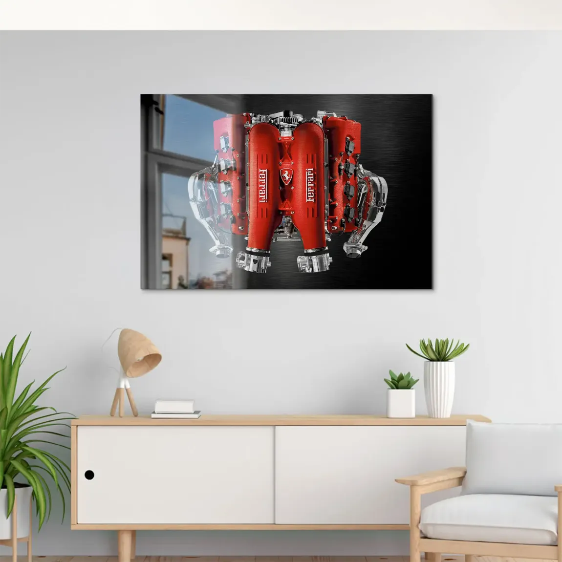 Ferrari V8 Motor AluDibond Gebürstet