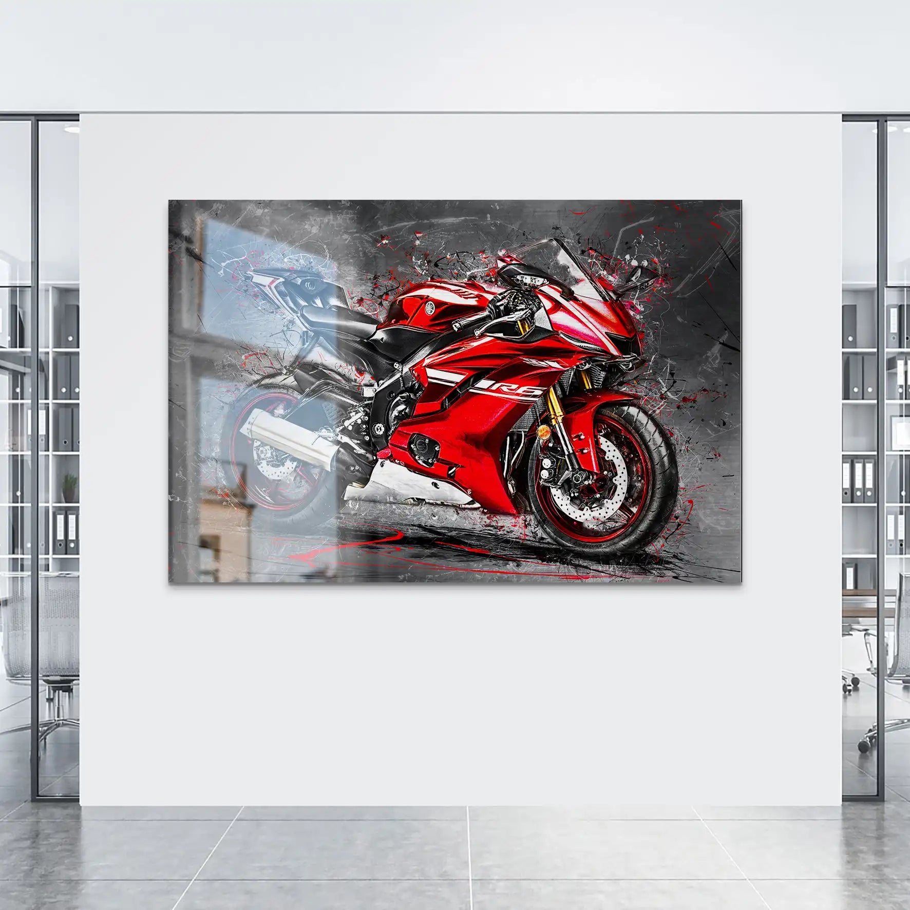 Yamaha R6 Abstrakt Rot AluDibond Gebürstet INGALERIE