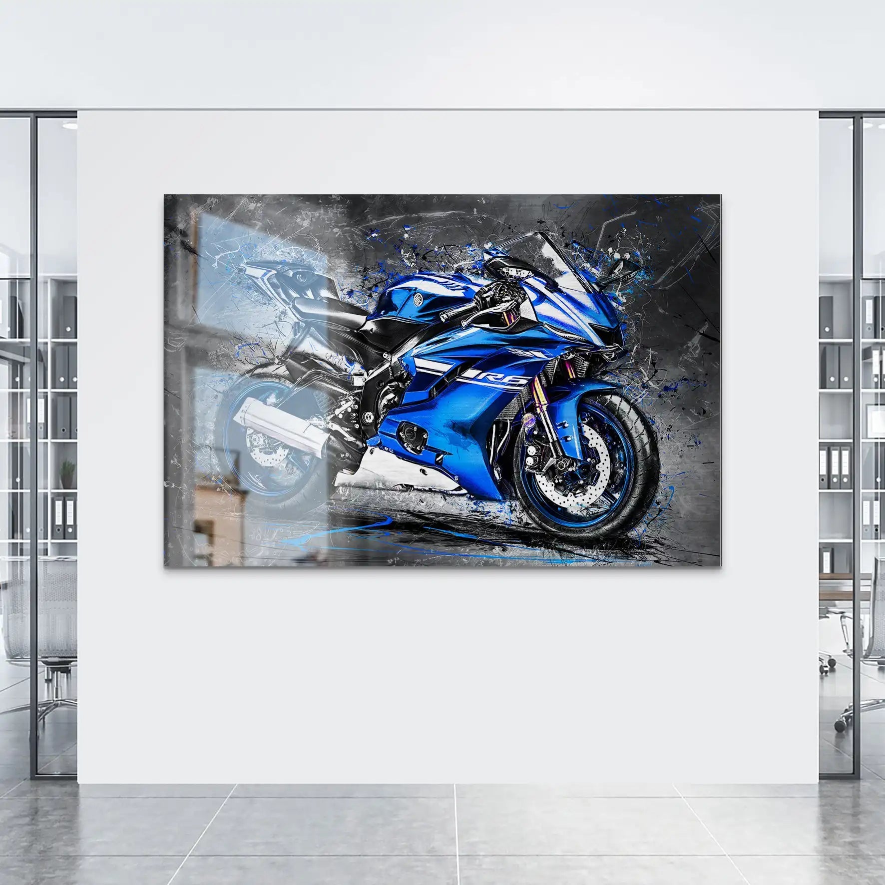 Yamaha R6 Abstrakt Blau AluDibond Gebürstet INGALERIE
