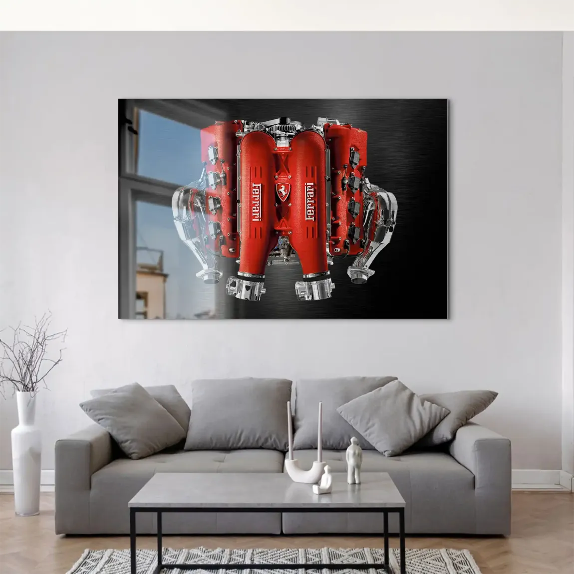 Ferrari V8 Motor AluDibond Gebürstet