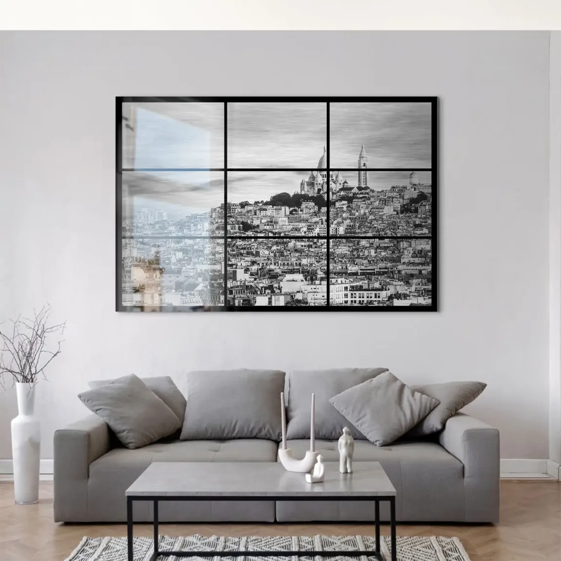 Paris Skyline Black and White AluDibond Gebürstet