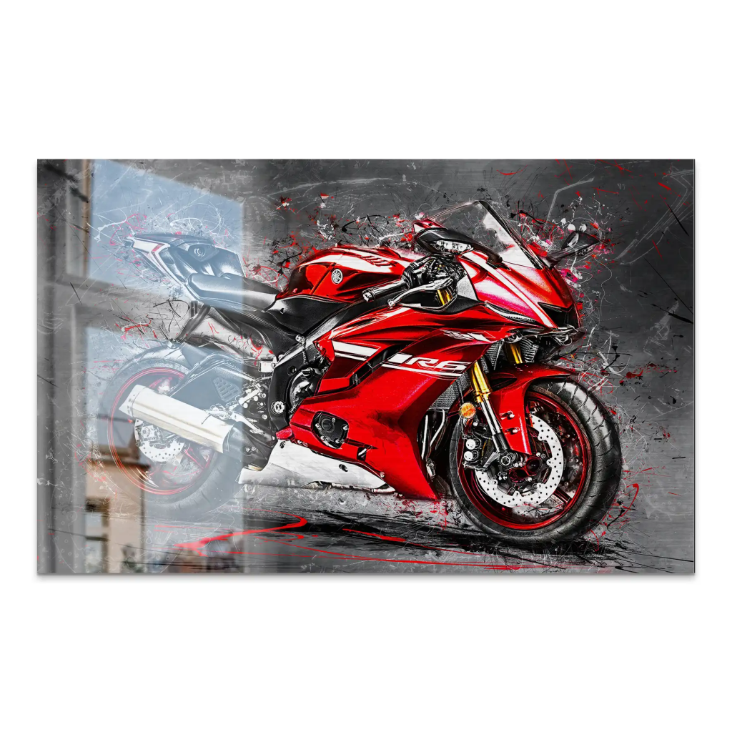 Yamaha R6 Abstrakt Rot AluDibond Gebürstet INGALERIE