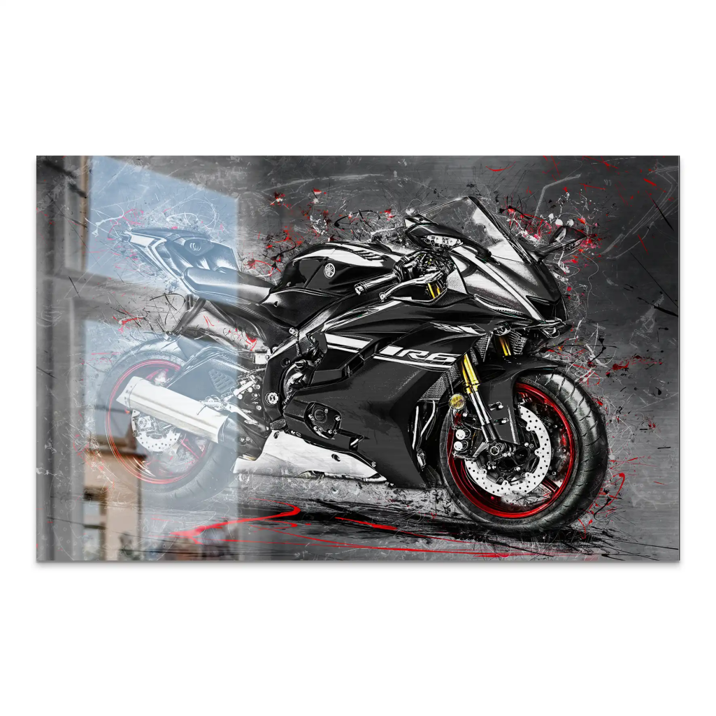Yamaha R6 Abstrakt Black AluDibond Gebürstet INGALERIE