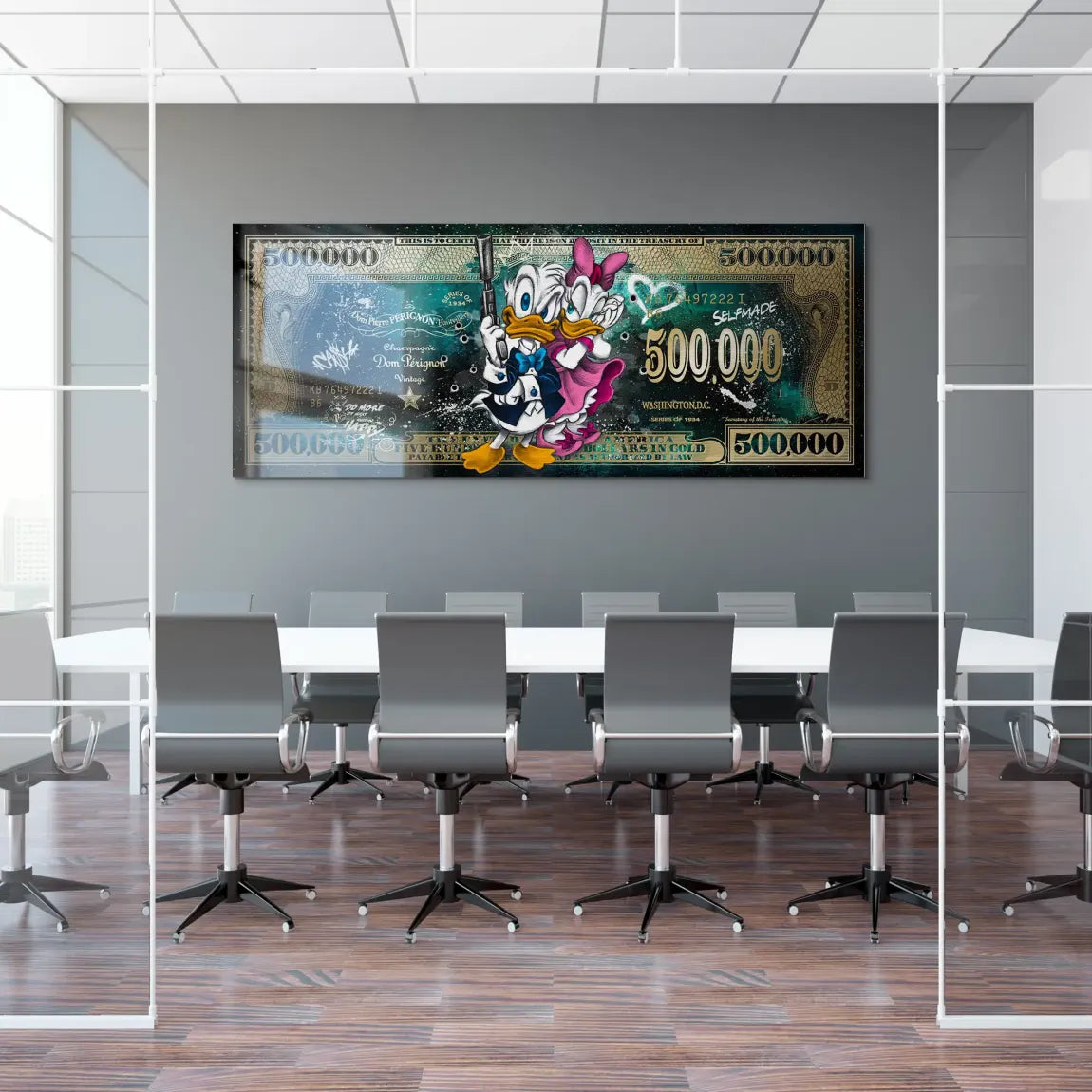 Donald & Daisy Duck Green Gold Pop Art Dollar Alu Gebürstet INGALERIE
