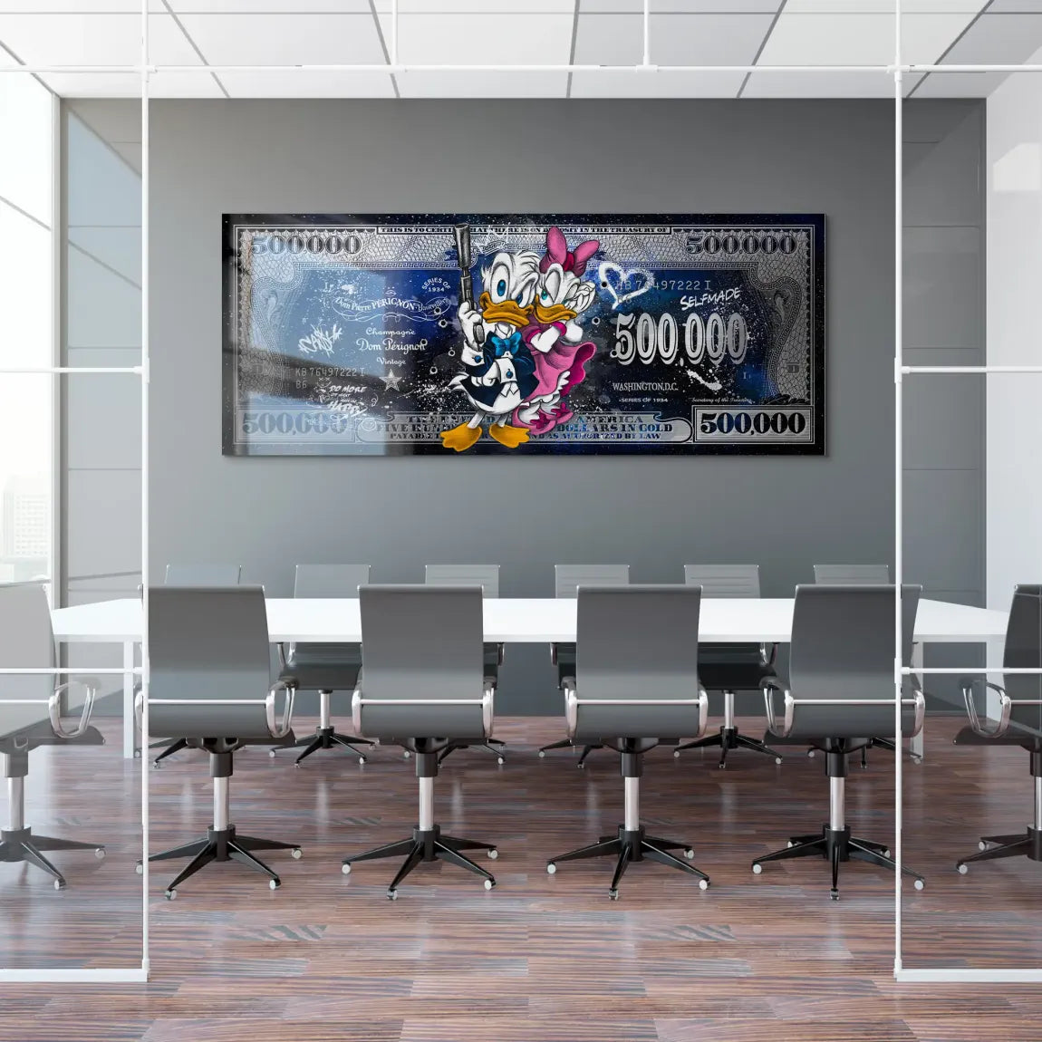 Donald & Daisy Duck Blue Pop Art Dollar Alu Gebürstet INGALERIE