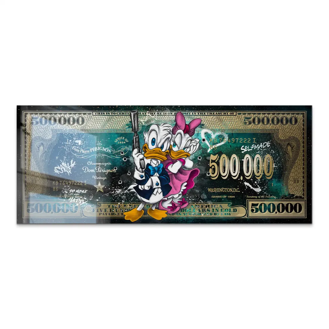 Donald & Daisy Duck Green Gold Pop Art Dollar Alu Gebürstet INGALERIE