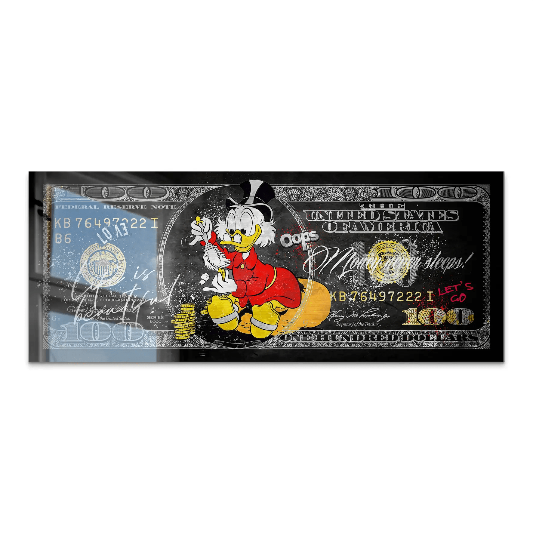Dagobert Money Never Sleeps Dollar Dark Alu Gebürstet Bild INGALERIE