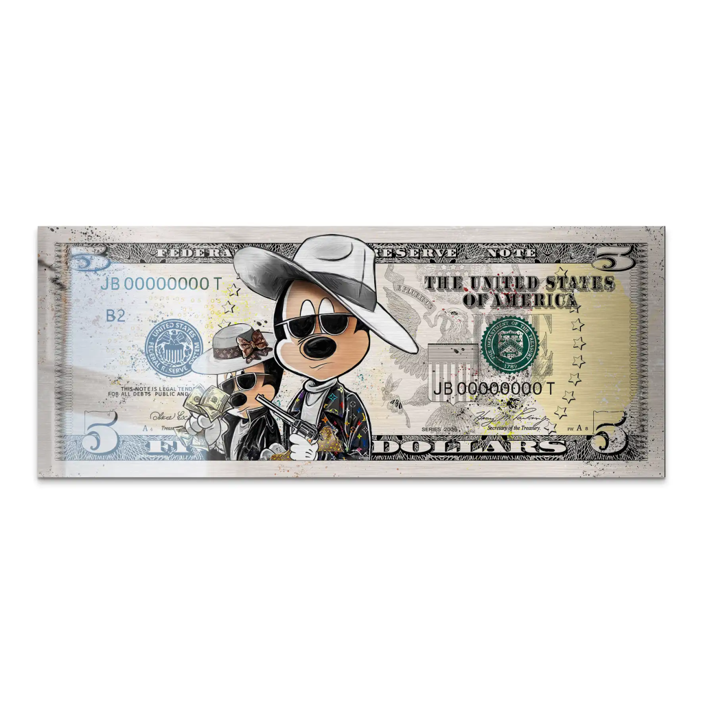 Micky und Minnie Maus Dollar Pop Art Alu Gebürstet Bild INGALERIE