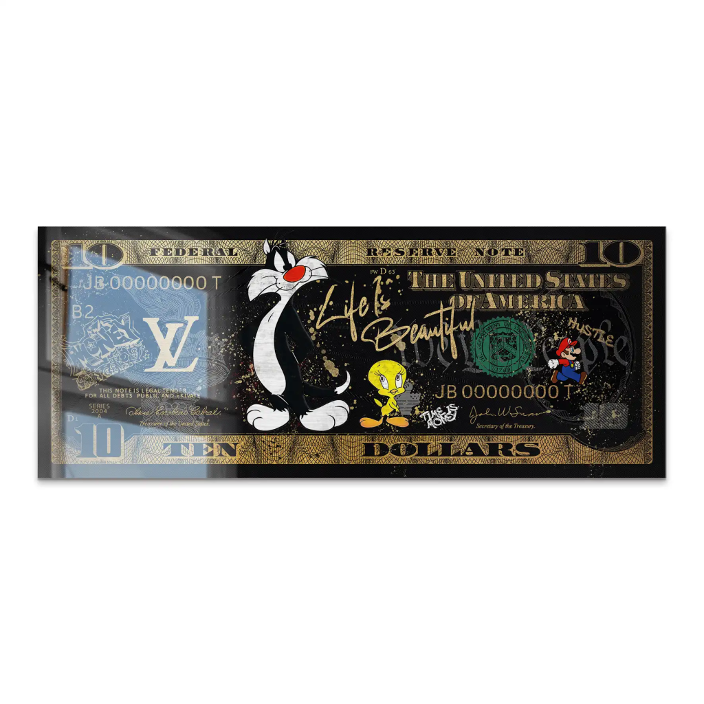 Tweety und Sylverster Black Dollar AluDibond Gebürstet INGALERIE
