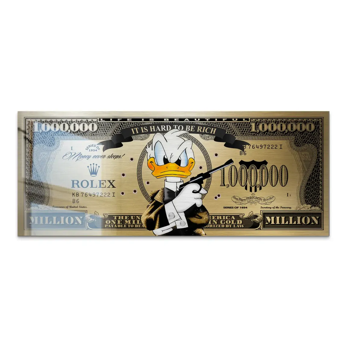 Donald Duck Goldfinger Instinct Pop Art Dollar Alu Gebürstet INGALERIE