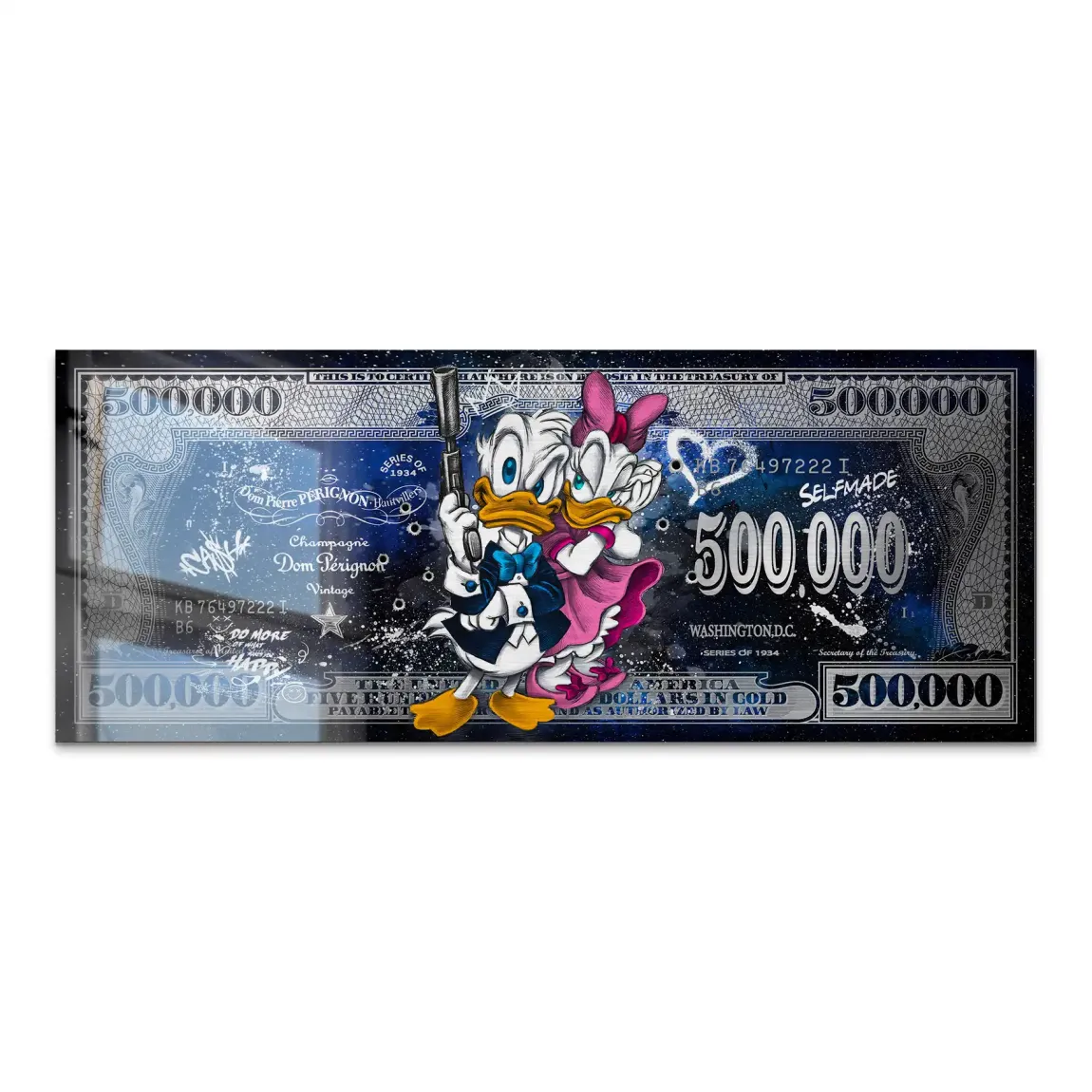 Donald & Daisy Duck Blue Pop Art Dollar Alu Gebürstet INGALERIE