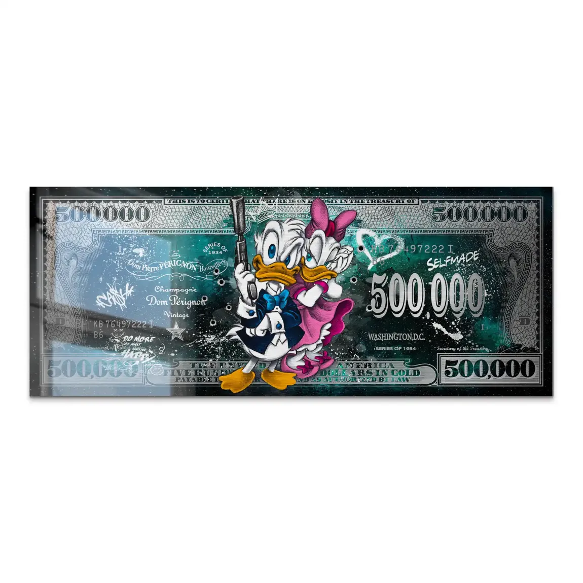 Donald & Daisy Duck Green Pop Art Dollar Alu Gebürstet INGALERIE