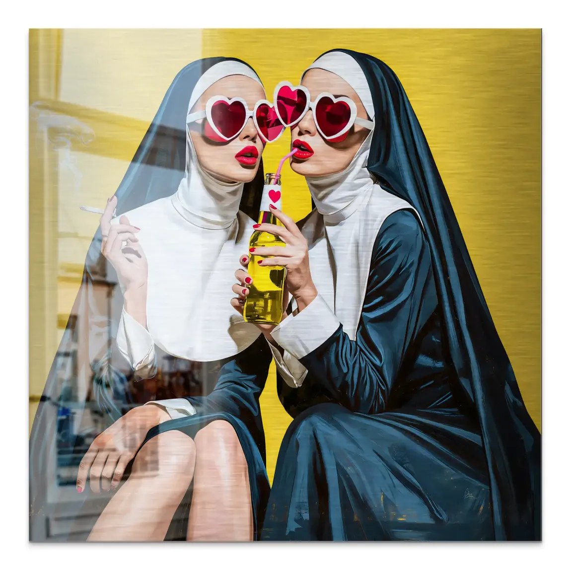 Nonnen Popart Aluminiumbild gebürstet