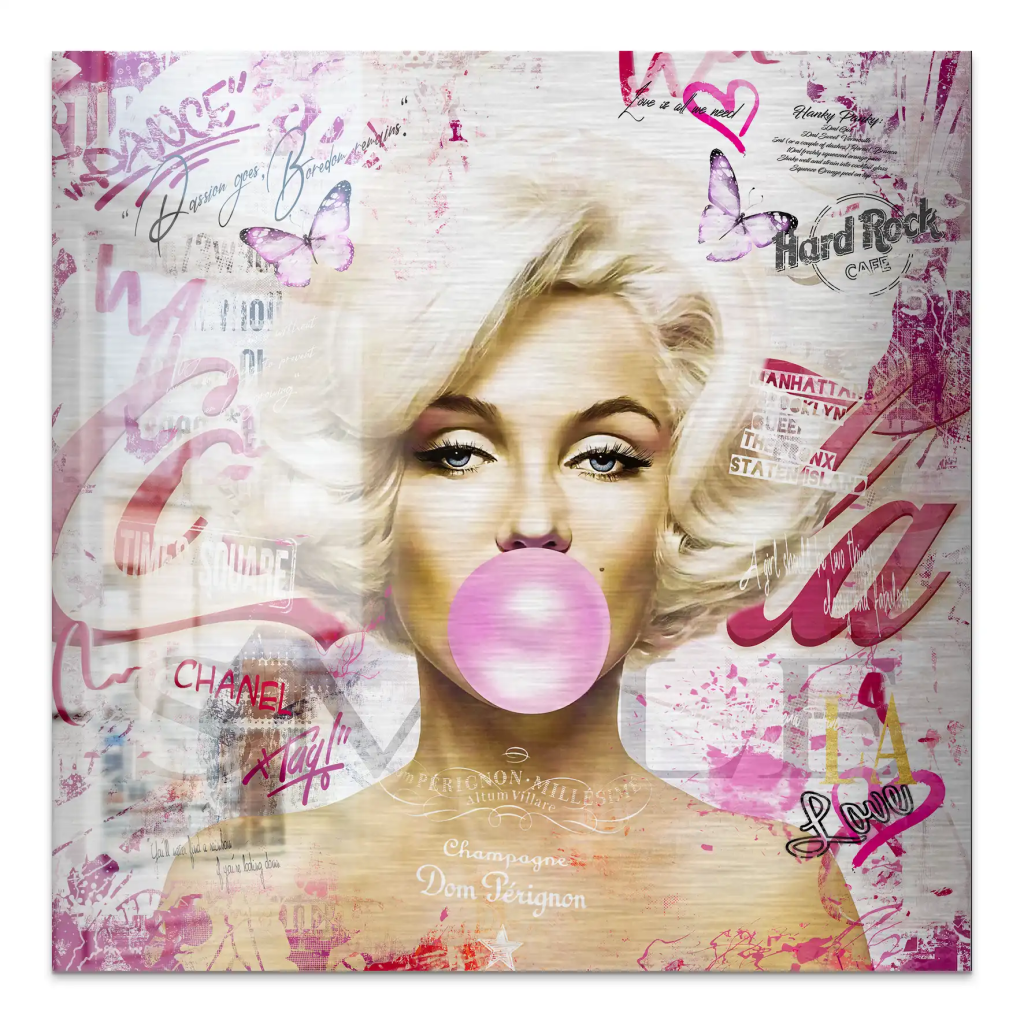 Marilyn Monroe Bubble Gum Streetart Alu Gebürstet Bild INGALERIE