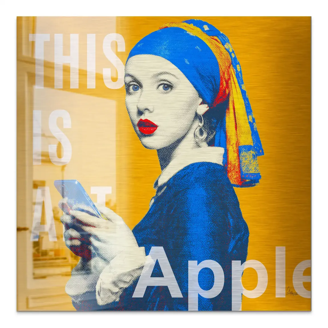 Perlenmädchen Pop Art Aluminiumbild gebürstet