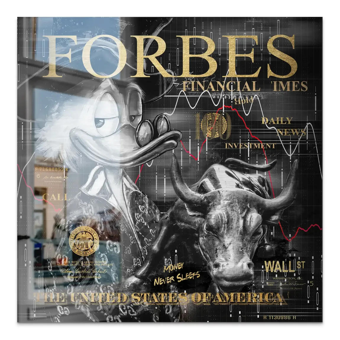 Dagobert Duck Wallstreet Black Gold Alu Gebürstet Bild