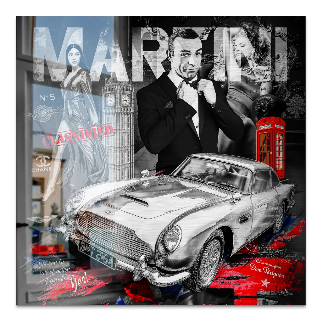 James Bond Martini Connery Style Alu Gebürstet Bild INGALERIE