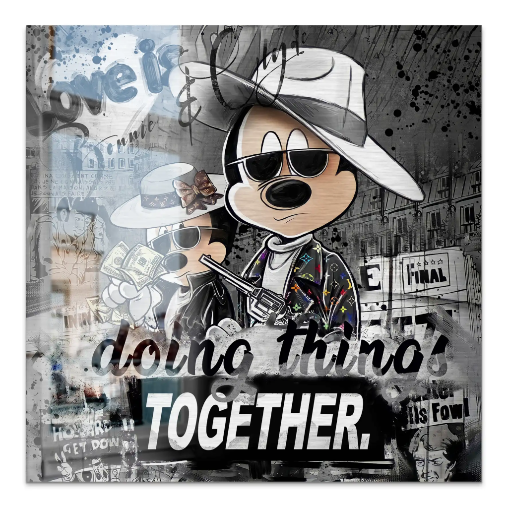 Micky & Minnie Gangster Modern Style Alu Gebürstet Bild INGALERIE