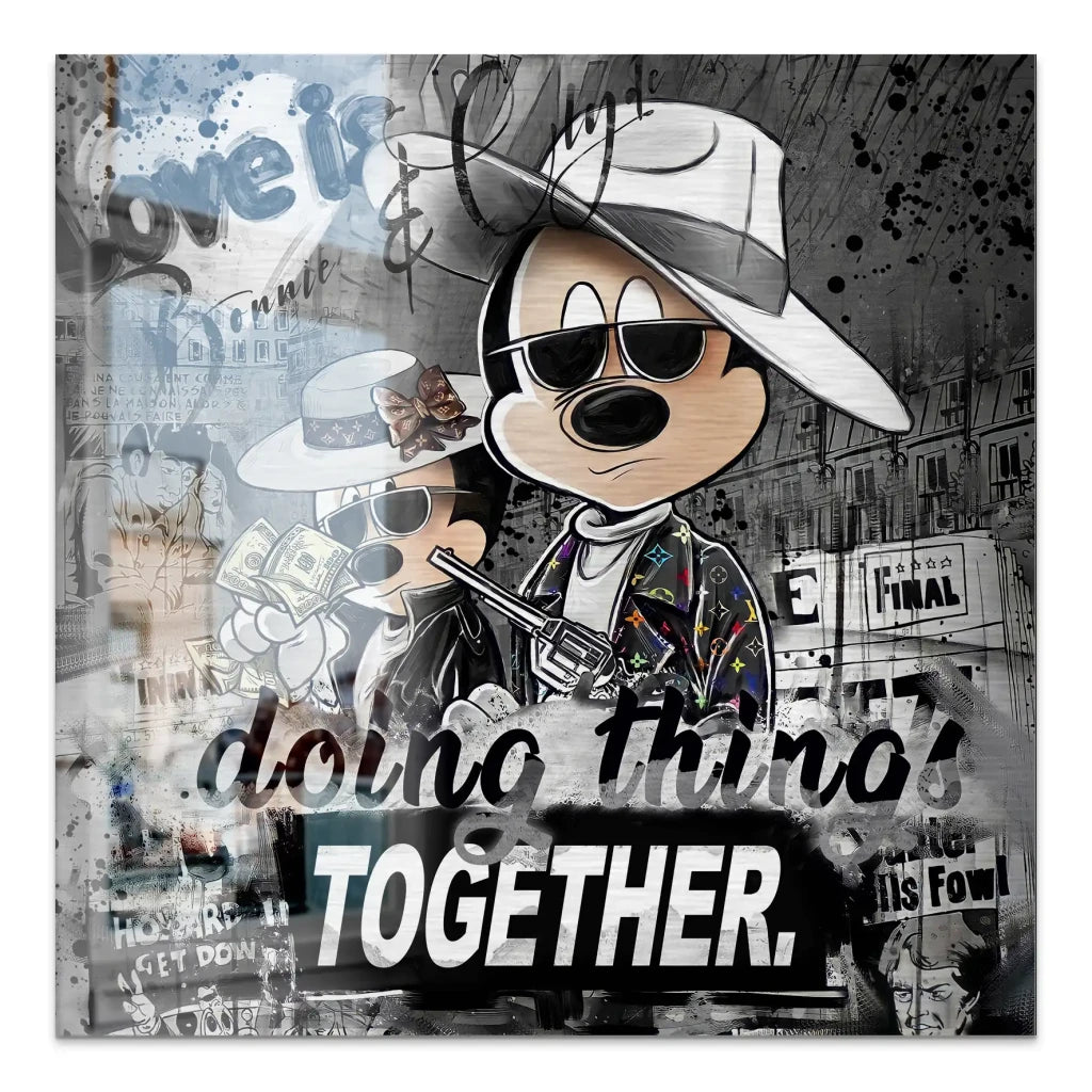 Micky & Minnie Gangster Modern Style Alu Gebürstet Bild INGALERIE