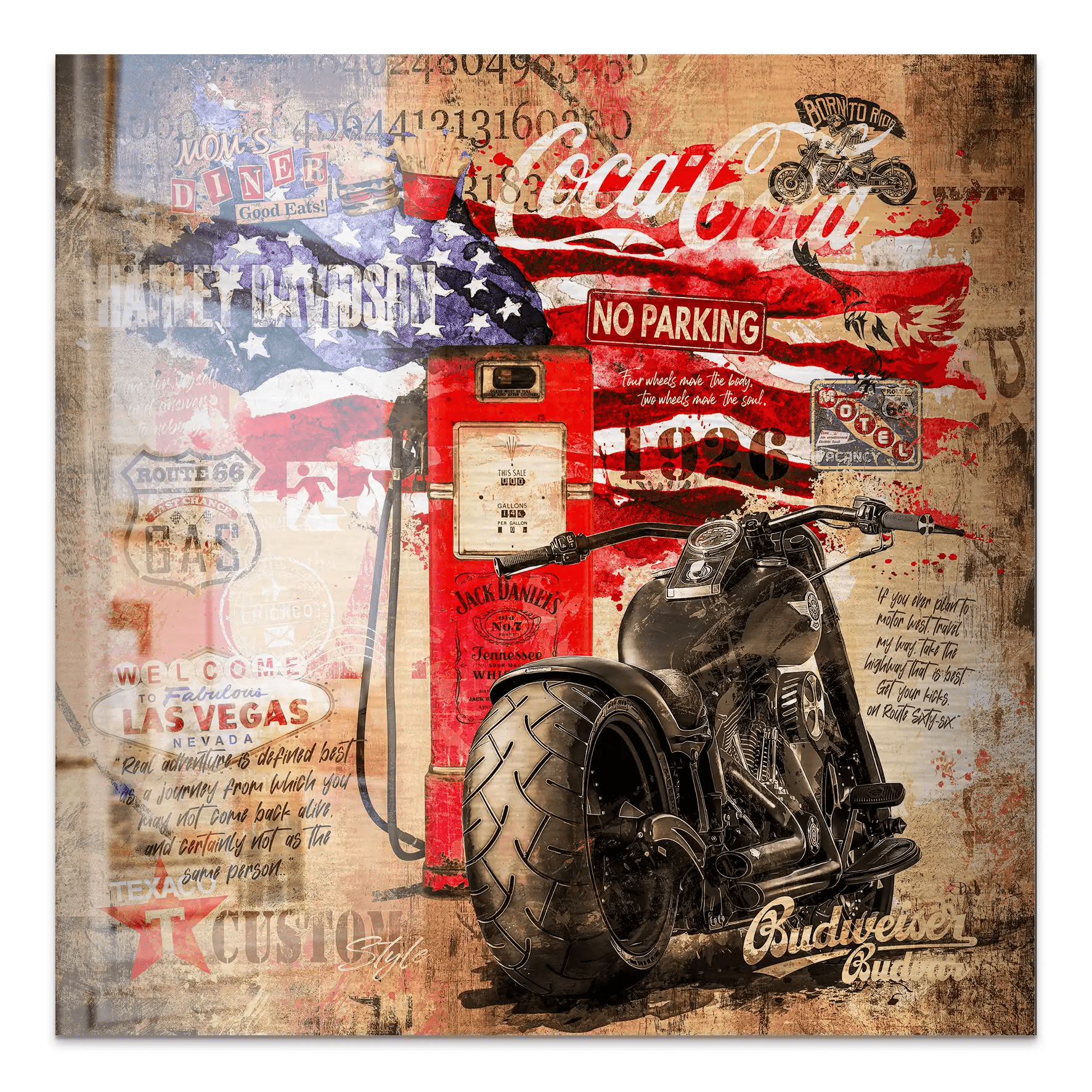 Harley USA Pop Art Retro Alu Gebürstet Bild INGALERIE