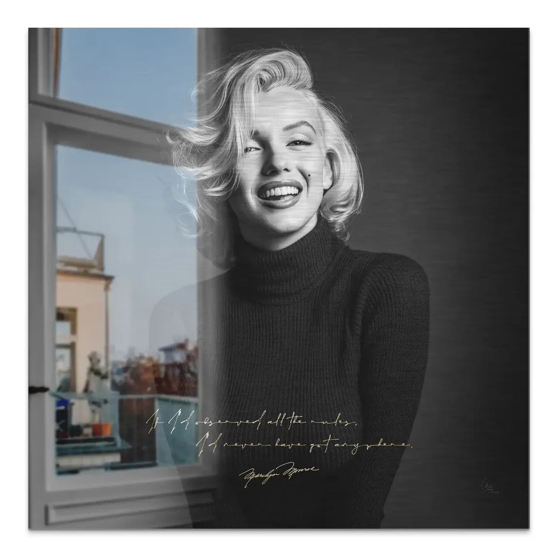 Marilyn Monroe Lächeln Aluminiumbild gebürstet