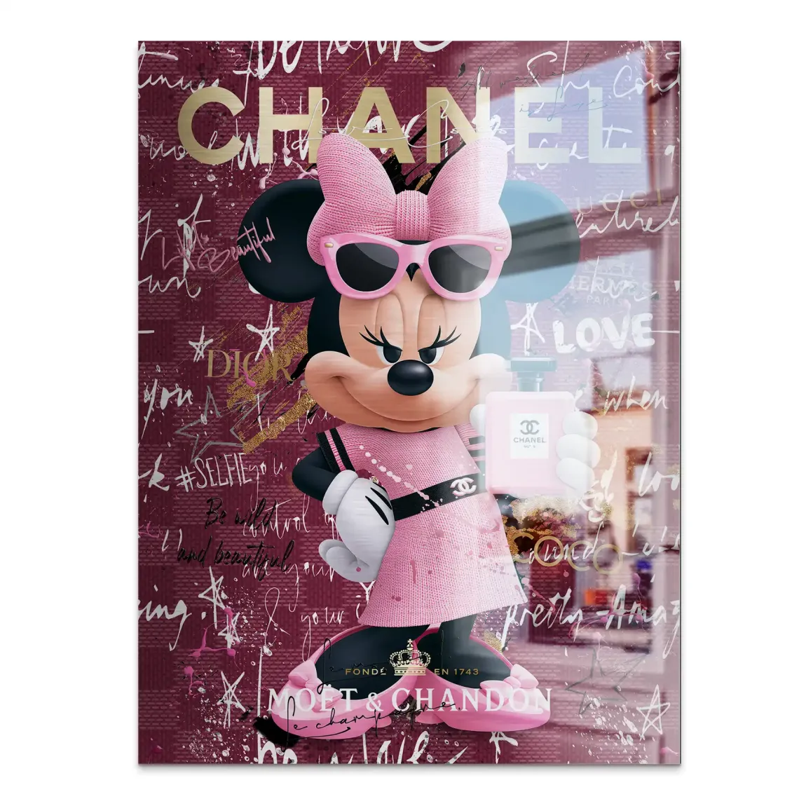 Minnie Maus Glam Chanel Aluminiumbild gebürstet