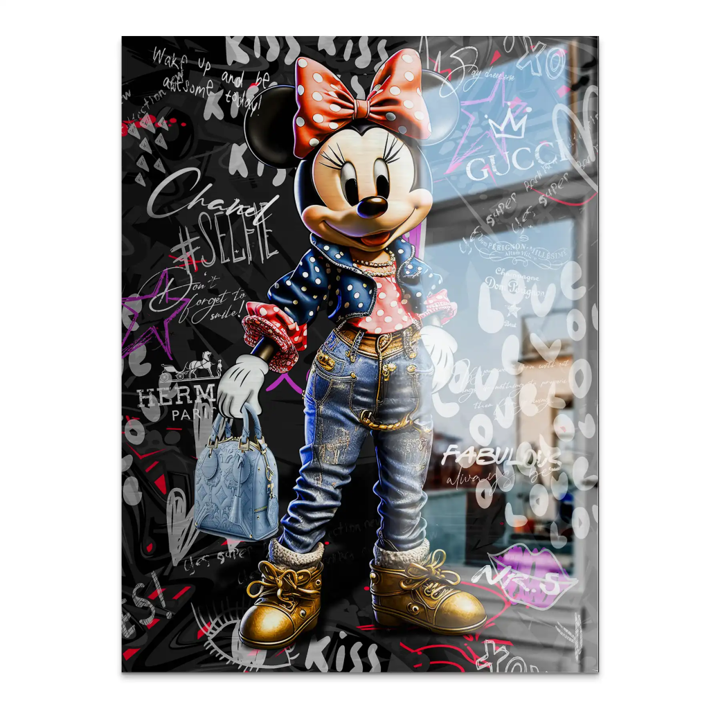 Minnie Maus Comic Street Art Alu gebürstet Bild INGALERIE