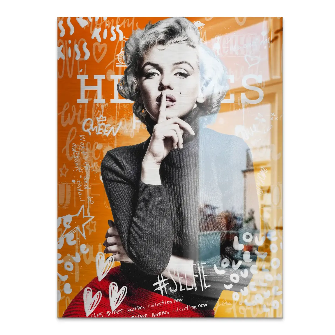 Marilyn Orange Kiss Pop Art Alu Gebürstet Bild
