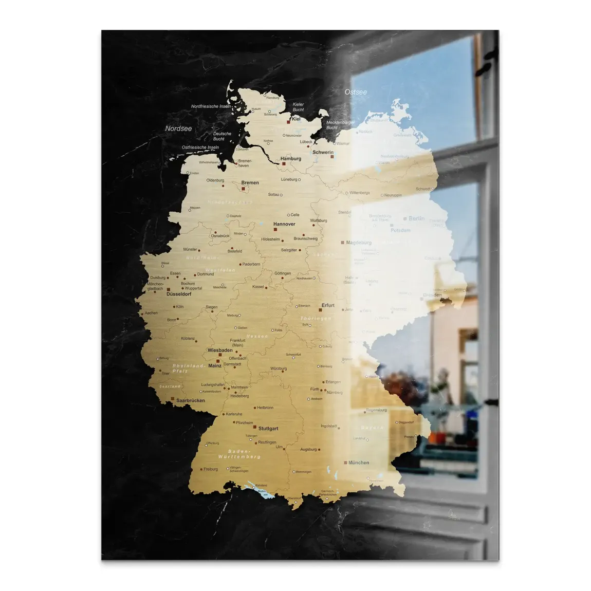 Deutschland Karte Gold Retro Aluminiumbild gebürstet