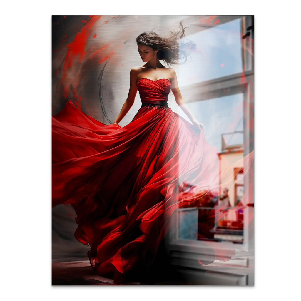 Woman In Red Aludibond Gebürstet Bild INGALERIE