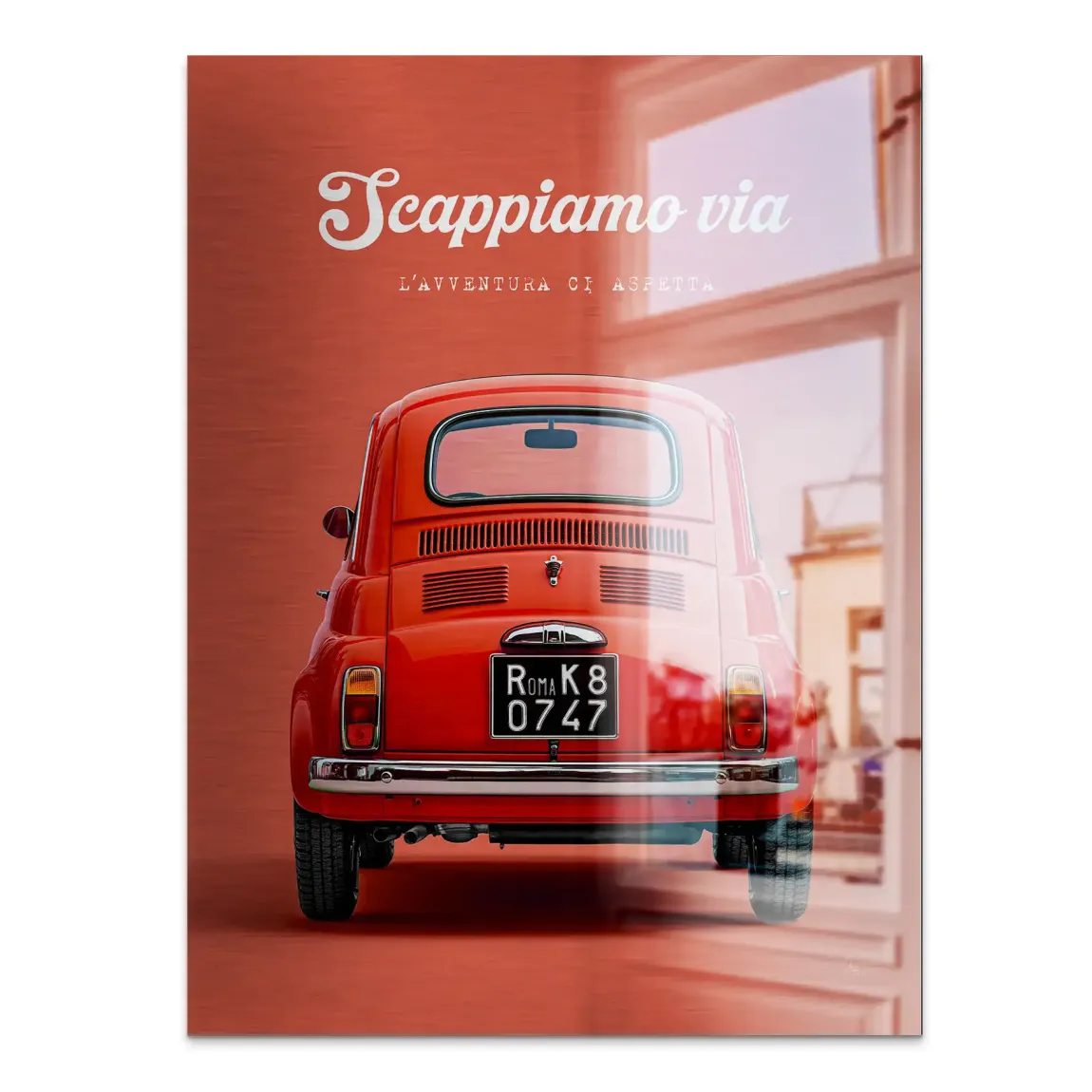 Fiat 500 Rosso Aluminiumbild gebürstet