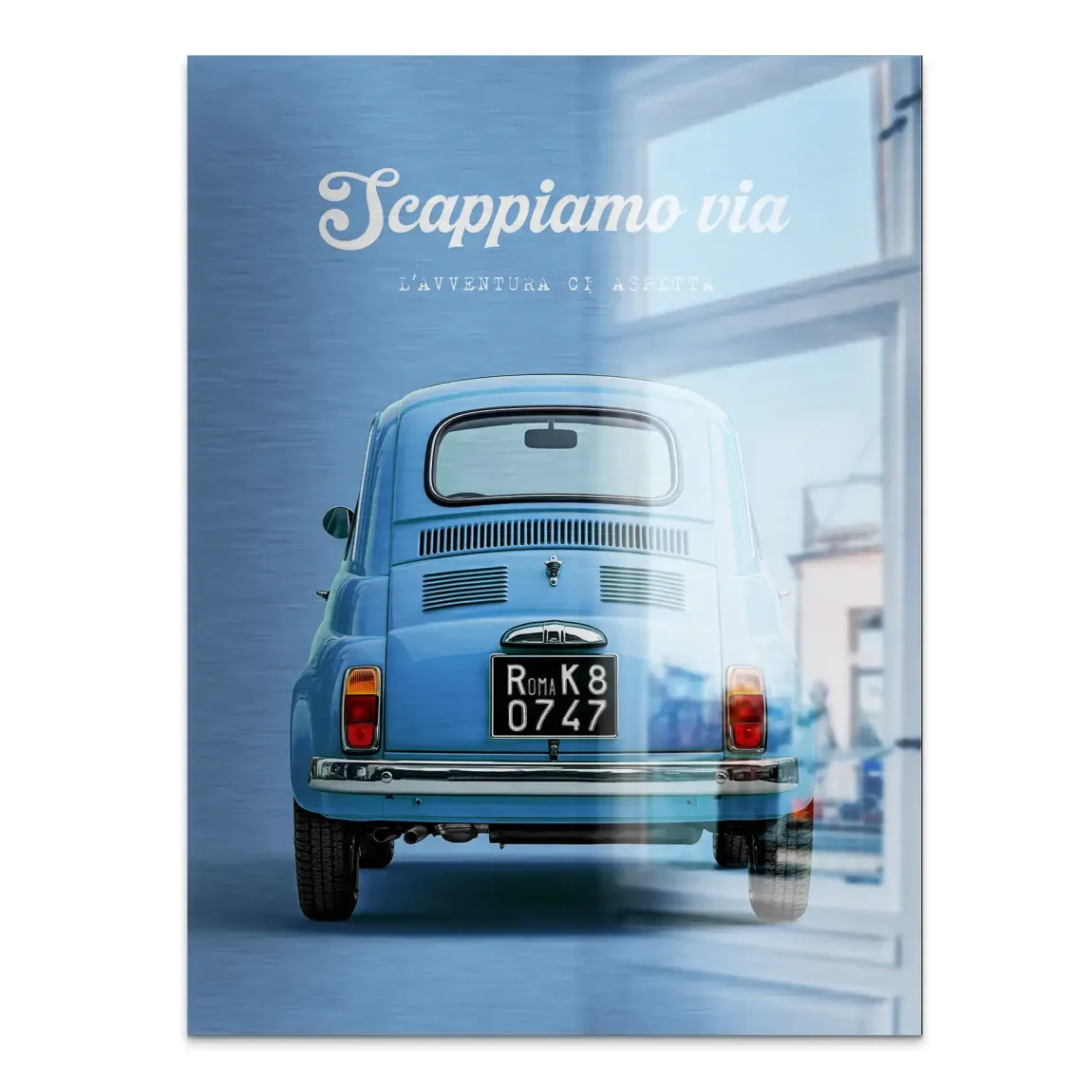 Fiat 500 Azzurro Aluminiumbild gebürstet