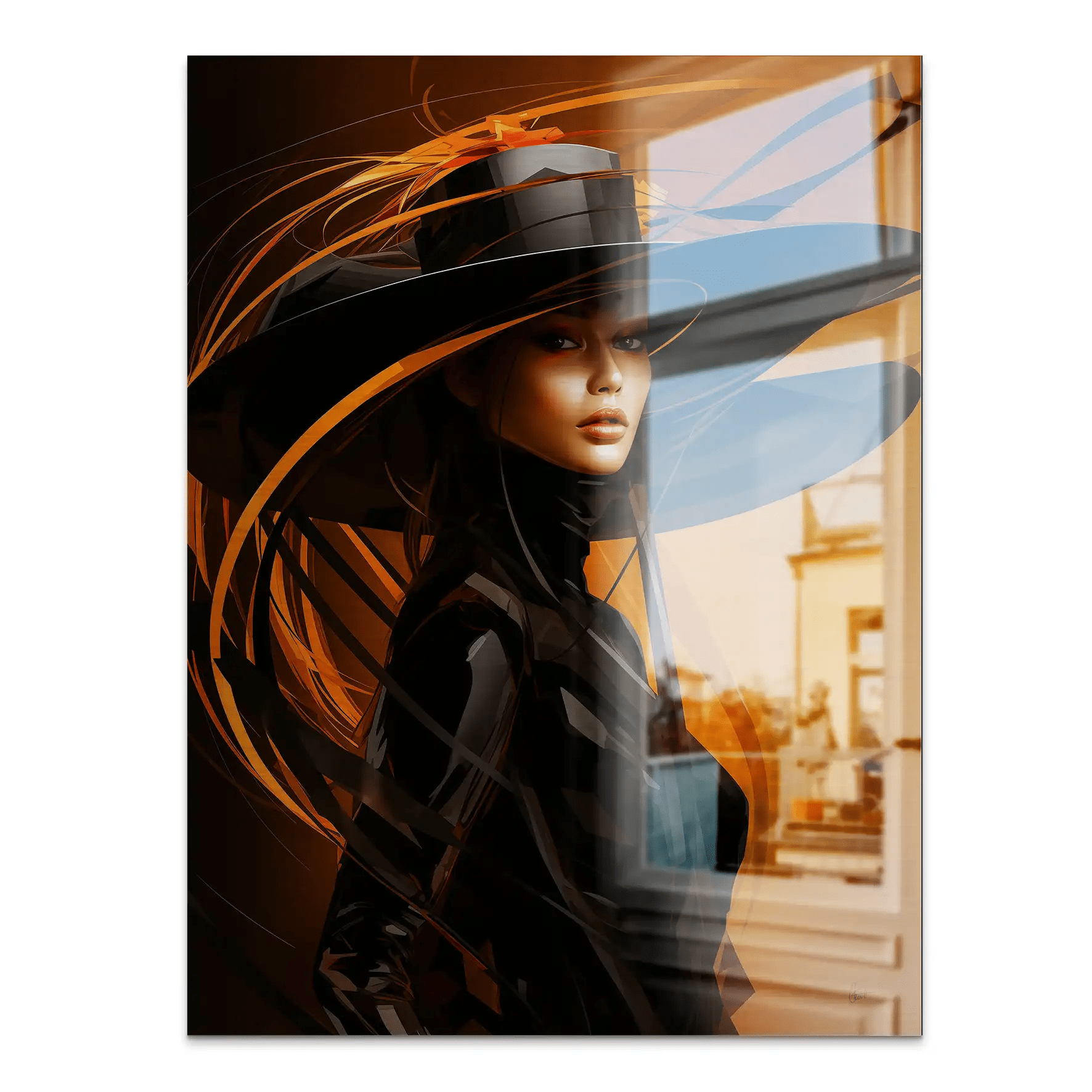 Frau mit Hut Alu Gebürstet INGALERIE