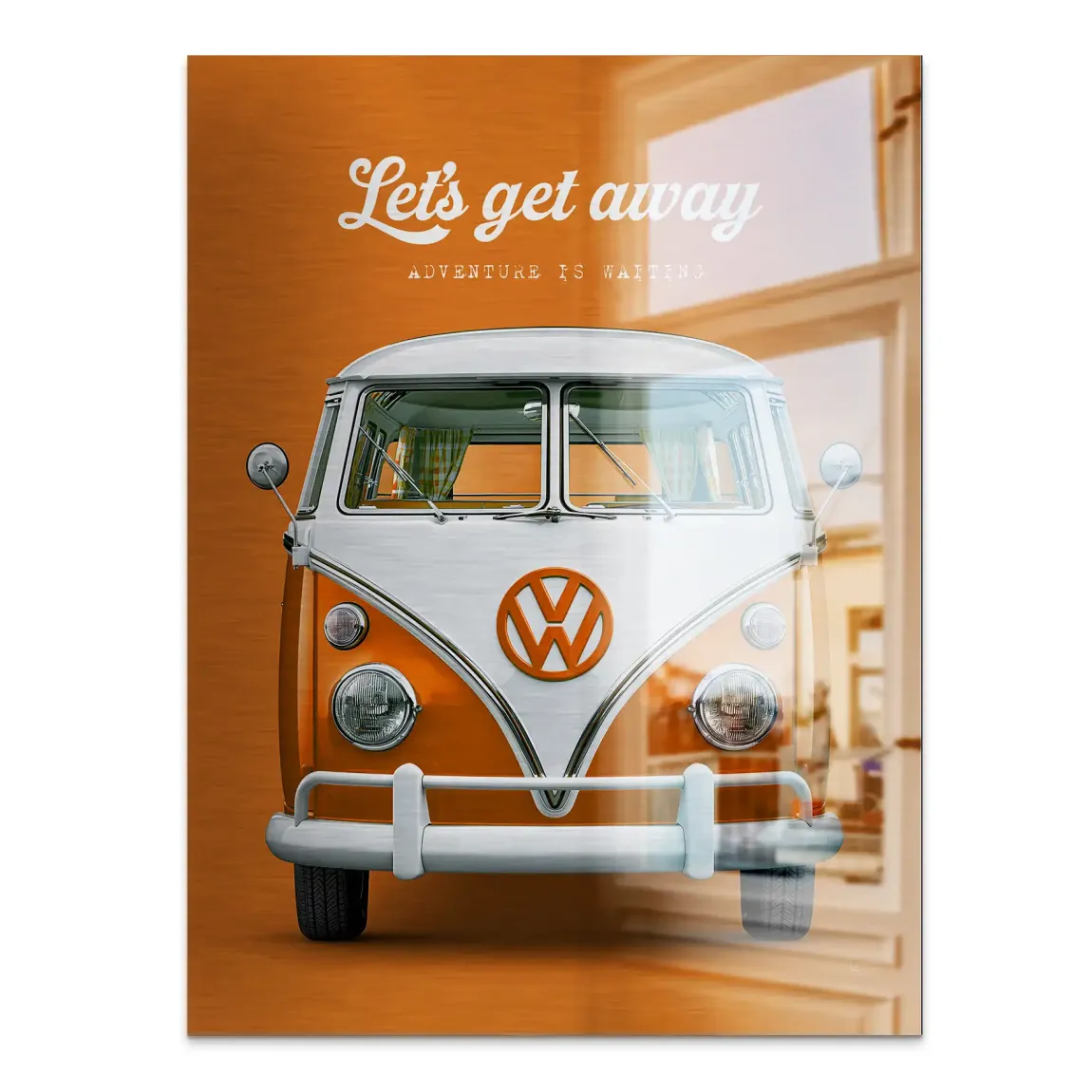 Orange VW Bulli Aluminiumbild gebürstet